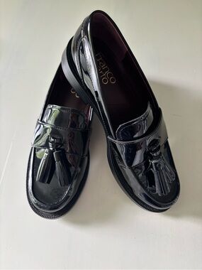 Franco Sarto Glossy Black Tassel Loafers
